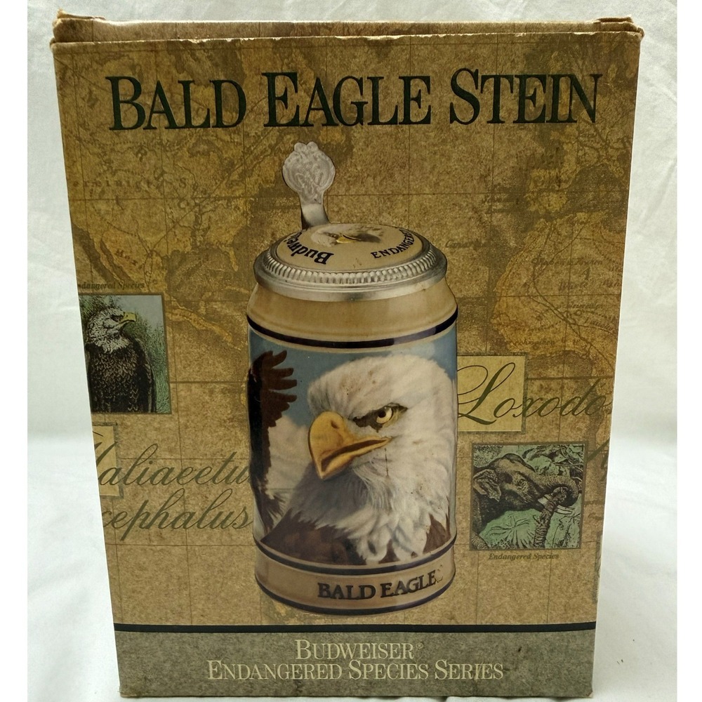 Vintage 1989 Budweiser Endangered Species Bald Eagle Beer‎ Stein With Box
